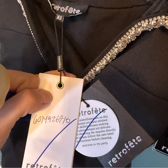 Nwt Retrofete Regina Dress Crystal-Embellished Mini Black size Xs - Picture 6 of 13